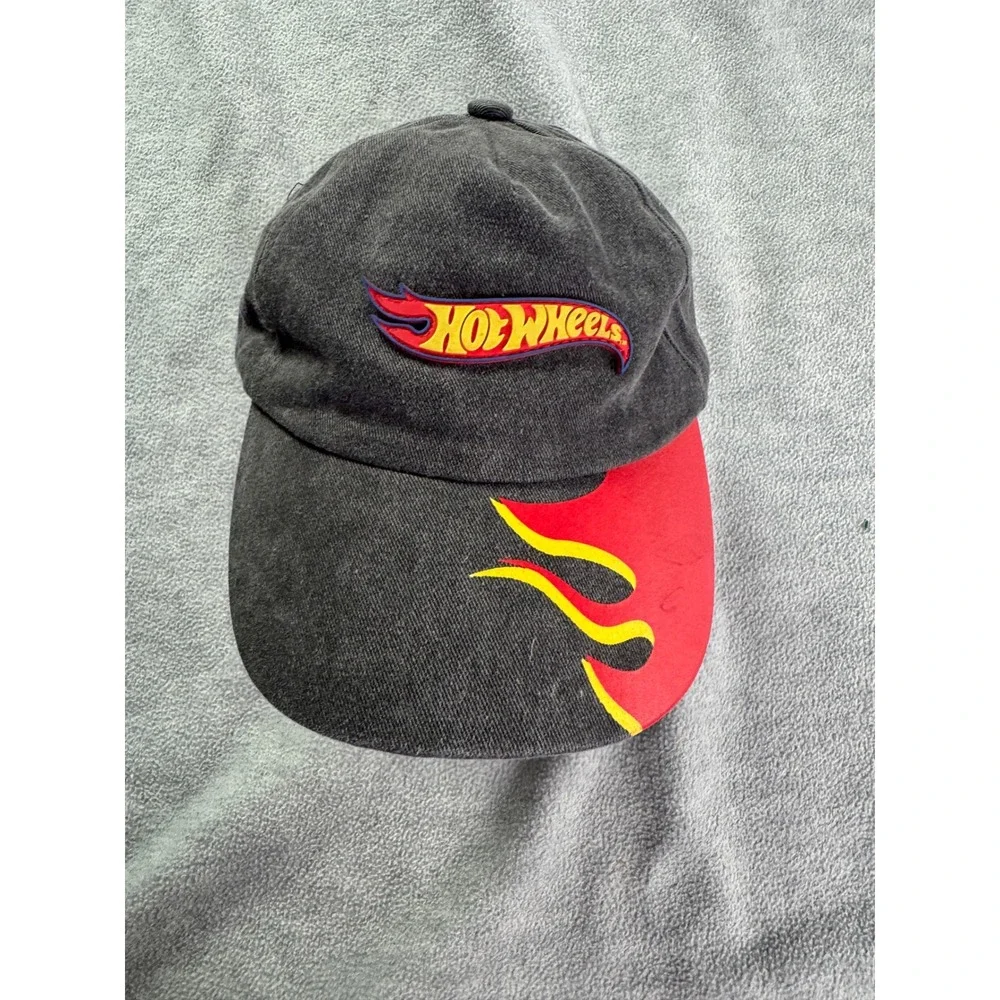 Hot Wheels Kids Baseball Hat Black Red Flame Graphic Adjustable Racing Cap